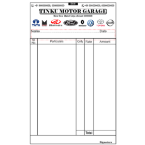 Motor Garage Bill Book Design CDR