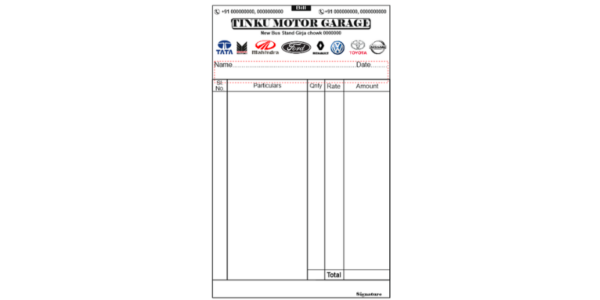 Motor Garage Bill Book Design CDR