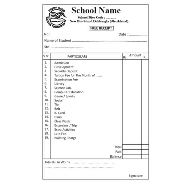 School Fee Money Receipt Format CDR